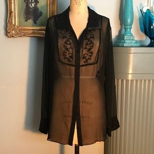 Black Sheer Beaded Blouse 100% Silk